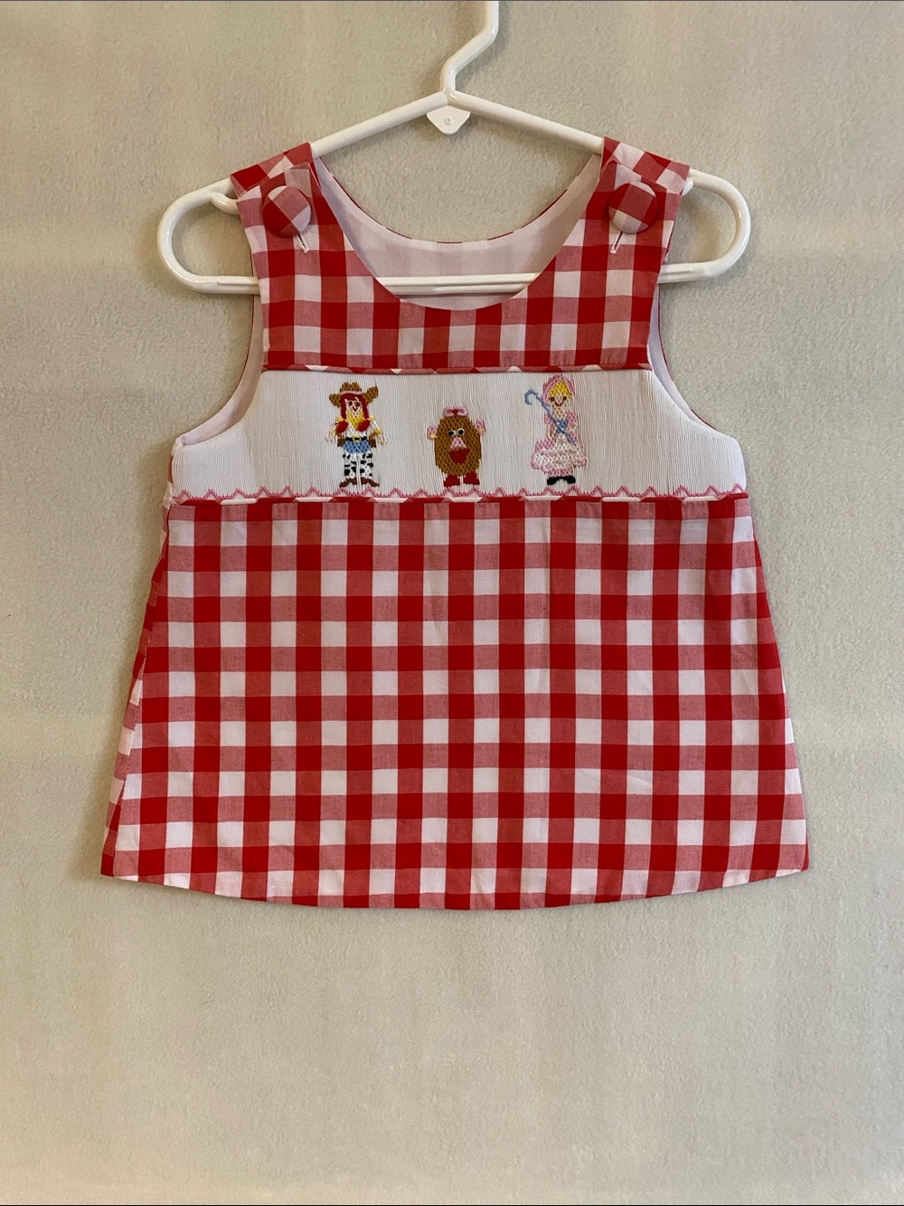 Banana Split 2T red white gingham smocked sleeveless top toys cowgirl Bo Peep
